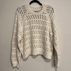 American Eagle Sweater Chunky Open Knit Crochet Cream Womens XL Cottagecore‎